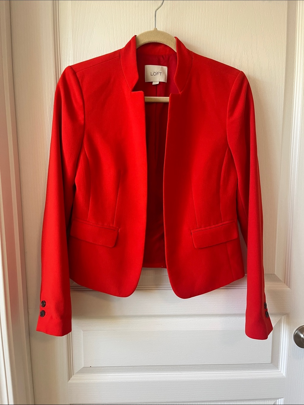 LOFT Red/Orange Open-Front Collarless Blazer